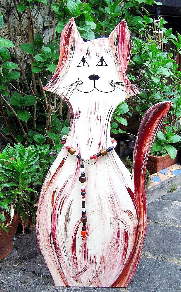 Haustr Dekoration groe Katze in rot