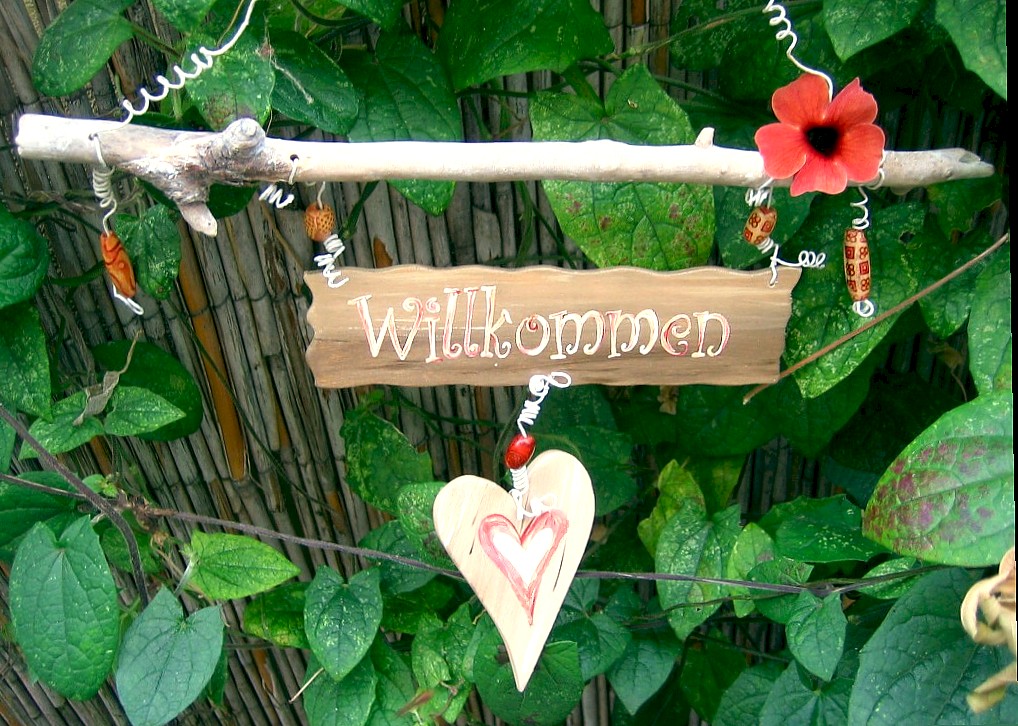 Schild Willkommen sweet wood heart